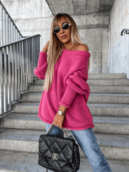 Locker gestrickter Damen Pullover mit Off-Shoulder Design – Amira