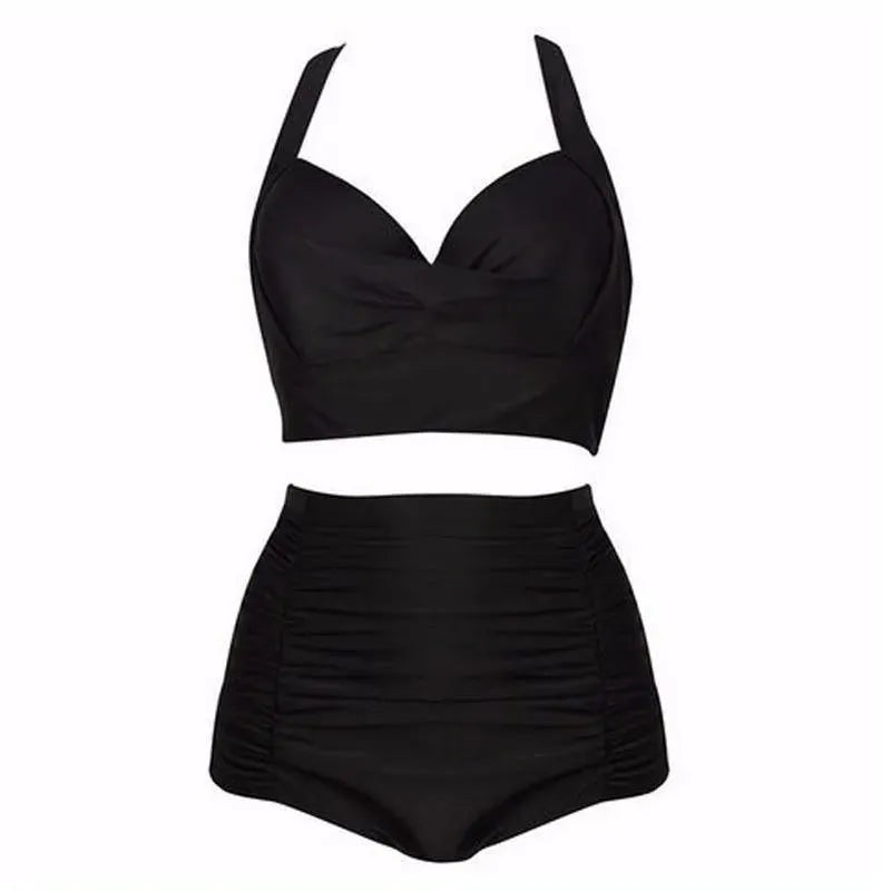 Schwarzes Bikini-Set mit Neckholder-Top und hoher Taille – Alina