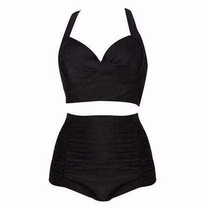Schwarzes Bikini-Set mit Neckholder-Top und hoher Taille – Alina