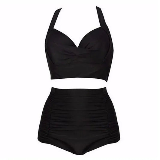 Schwarzes Bikini-Set mit Neckholder-Top und hoher Taille – Alina