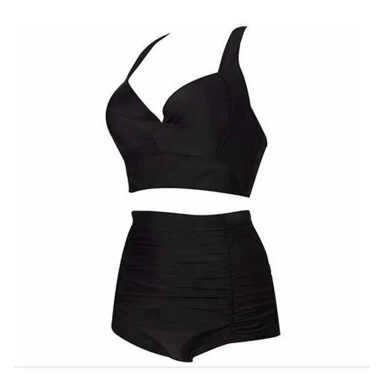 Schwarzes Bikini-Set mit Neckholder-Top und hoher Taille – Alina