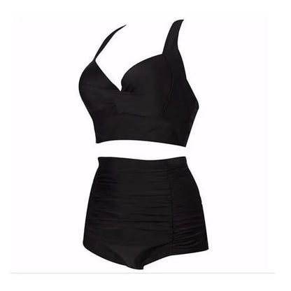 Schwarzes Bikini-Set mit Neckholder-Top und hoher Taille – Alina