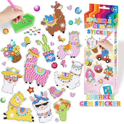 Bunte Lama-Aufkleber-Set mit Glitzersteinen für Kinder, DIY Bastelset, kreative Dekoration.