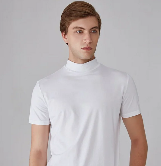 Herren T-Shirt | Turtleneck | Enganliegender Schnitt | Kurzarm-Weiß-S-Luzern Mode