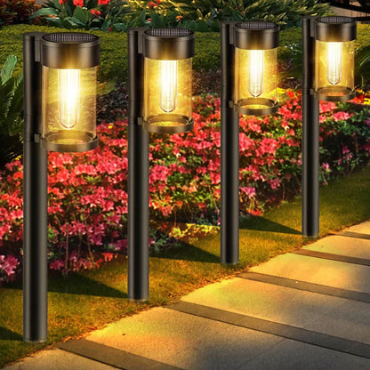 Moderne Solar-Gartenleuchten aus Metall, beleuchten Weg, energiesparend, wetterfest.