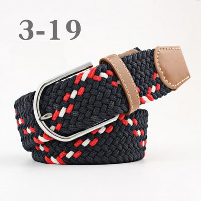Geflochtener Gürtel, blau-rot, elastisch, mit Metallschnalle, Unisex-Accessoire.