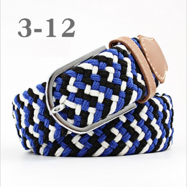 Geflochtener Gürtel blau schwarz weiß, elastisch, Unisex, modisch, mit Metallschnalle.