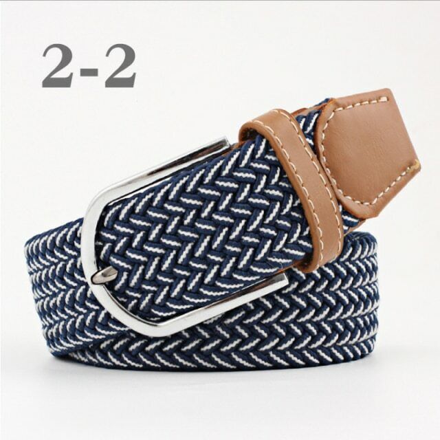 Geflochtener Gürtel blau-weiß, Lederschnalle, Unisex, modisch, robust, Accessoire.