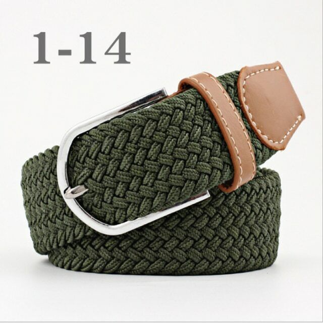 Geflochtener Gürtel, olivgrün, elastisch, mit silberner Schnalle, Unisex-Modeaccessoire