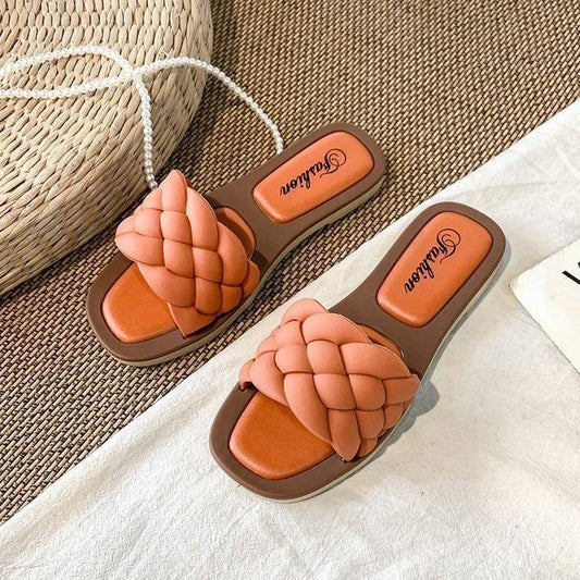 Orange geflochtene Sandalen für Damen, modisch, bequem, Sommer, Strand, rutschfest.
