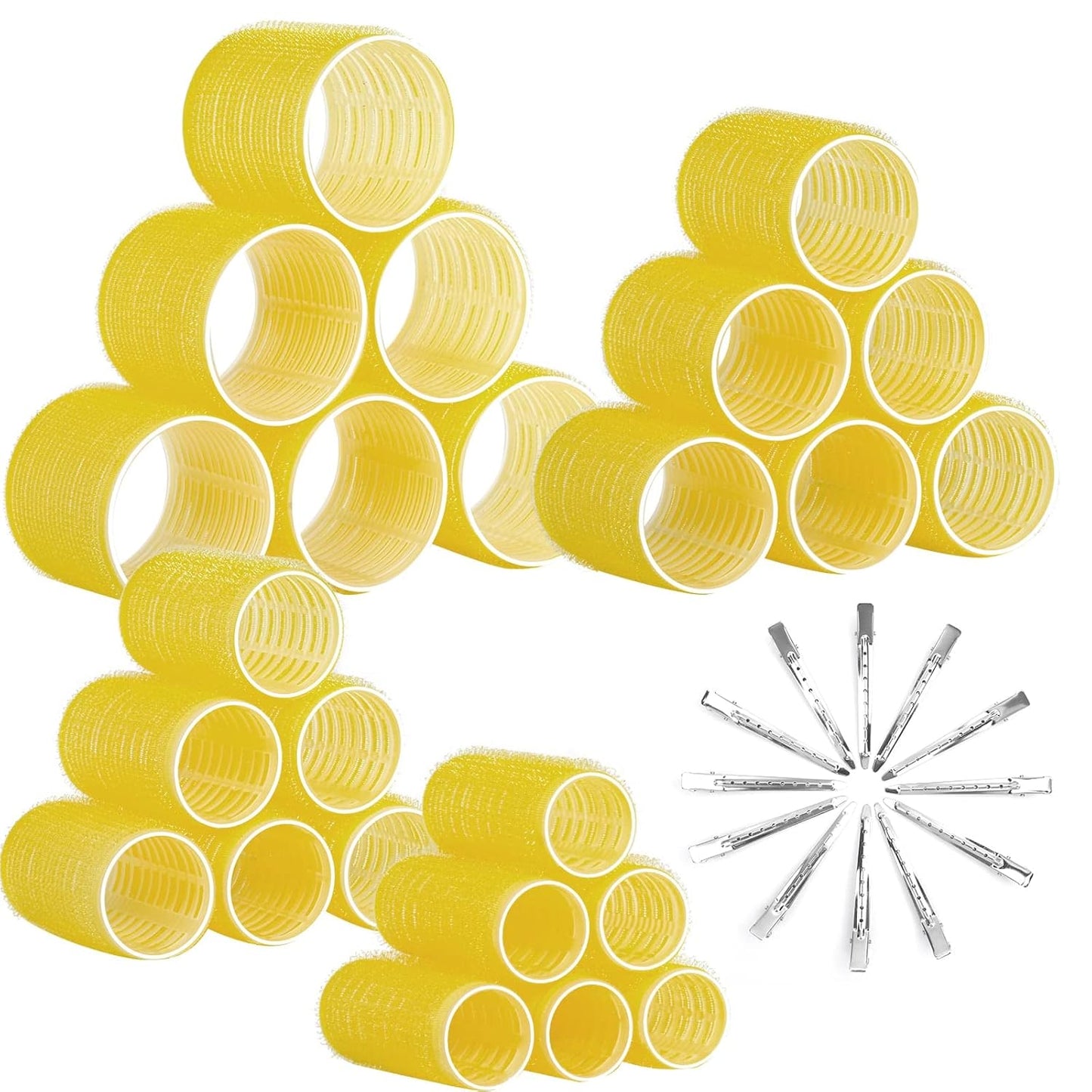 Gelbe Lockenwickler Set mit Clips, Haarstyling Zubehör, Volumenwickler, Friseurbedarf.