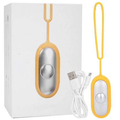 Gelber USB-Vibrationsalarm mit Fernbedienung, Sicherheitsgerät, tragbar, auf weißem Hintergrund.