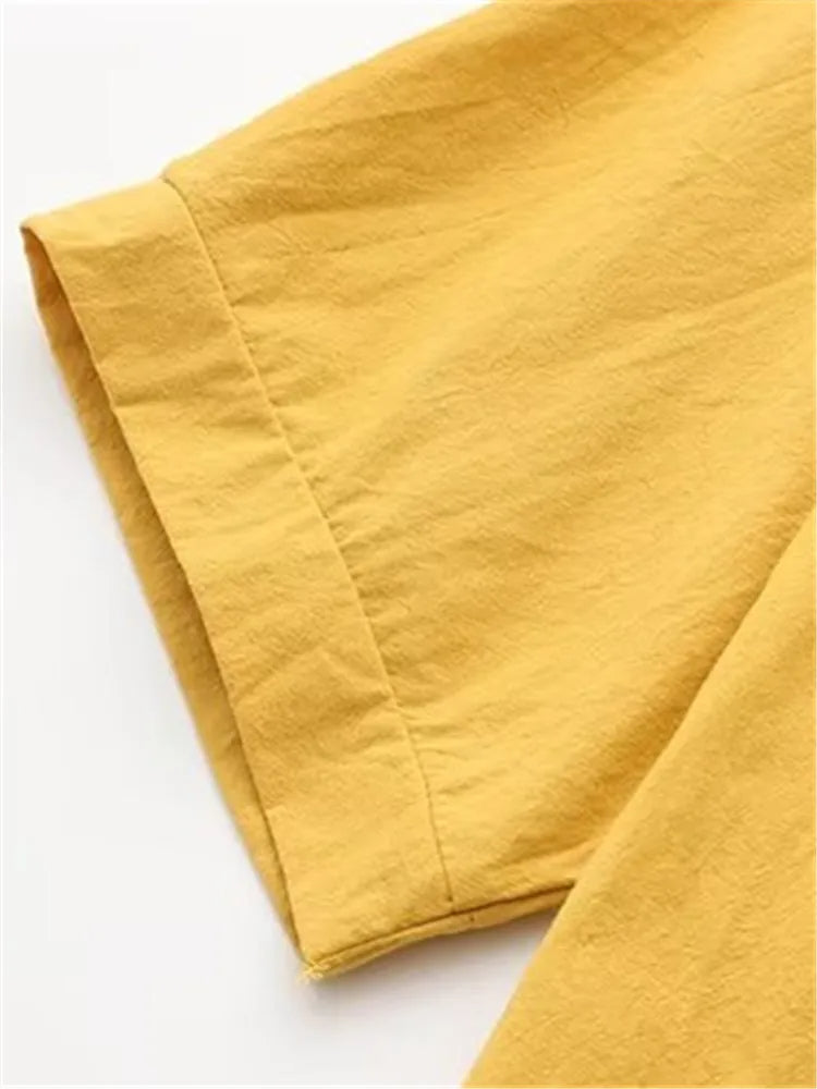 Gelbes T-Shirt aus Baumwolle, Kurzarm, lässig, modisch, bequem, Sommerkleidung.