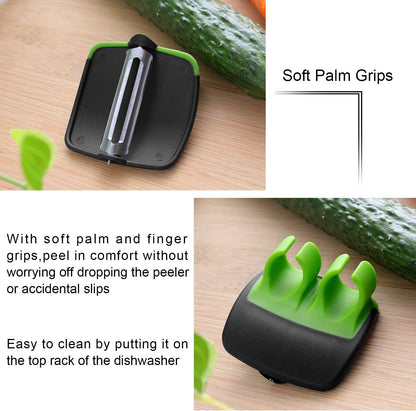 Gemüseschäler mit weichen Handgriffen, grün-schwarz, ergonomisch, spülmaschinenfest.