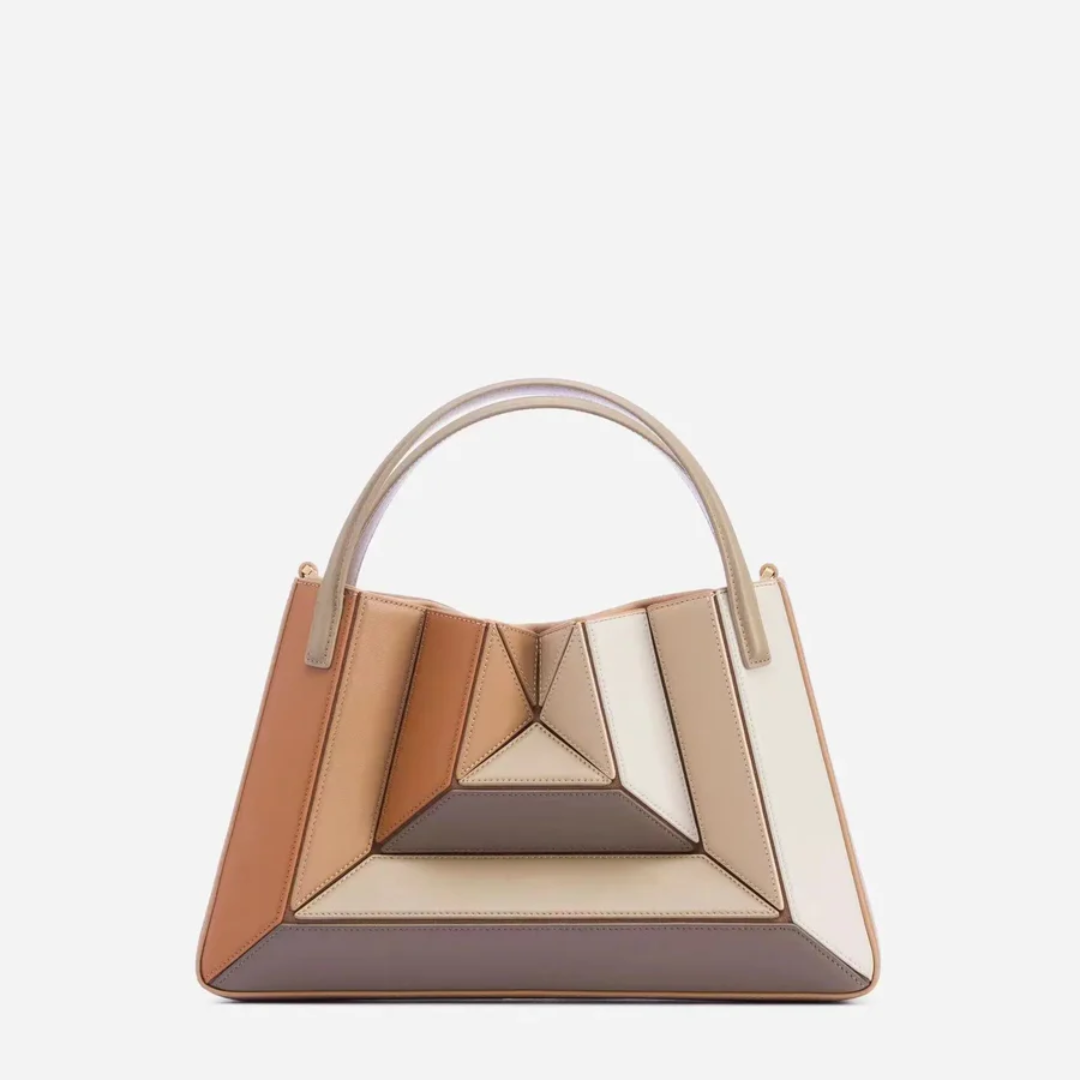 Geometrische Damenhandtasche, mehrfarbig, Leder, modernes Design, stilvoll, elegant