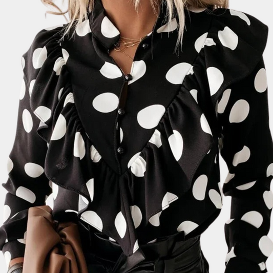Fließender Schnitt | Volantdetails | luftige Passform | gepunktete Bluse S–2XL-Luzern Mode