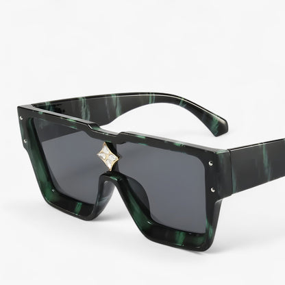 Sonnenbrille | Punk | Gespiegelt | Eckig | Unisex | UV400 Schutz-Grün Grau-Luzern Mode