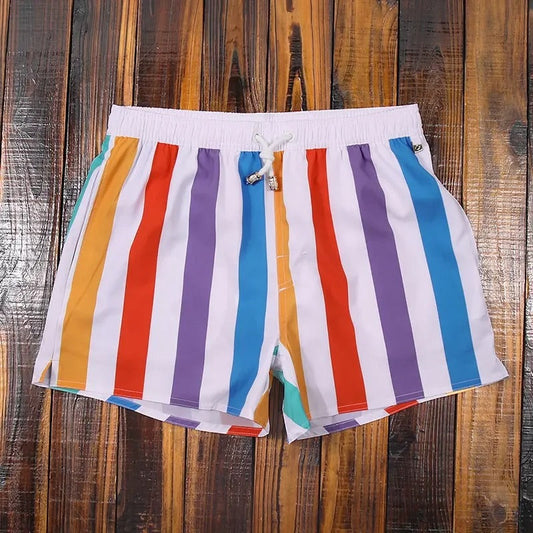 Herren Shorts Sommer | Gestreift bequem | Elastischer Bund | Lässig vielseitig-Regenbogen-S-Luzern Mode