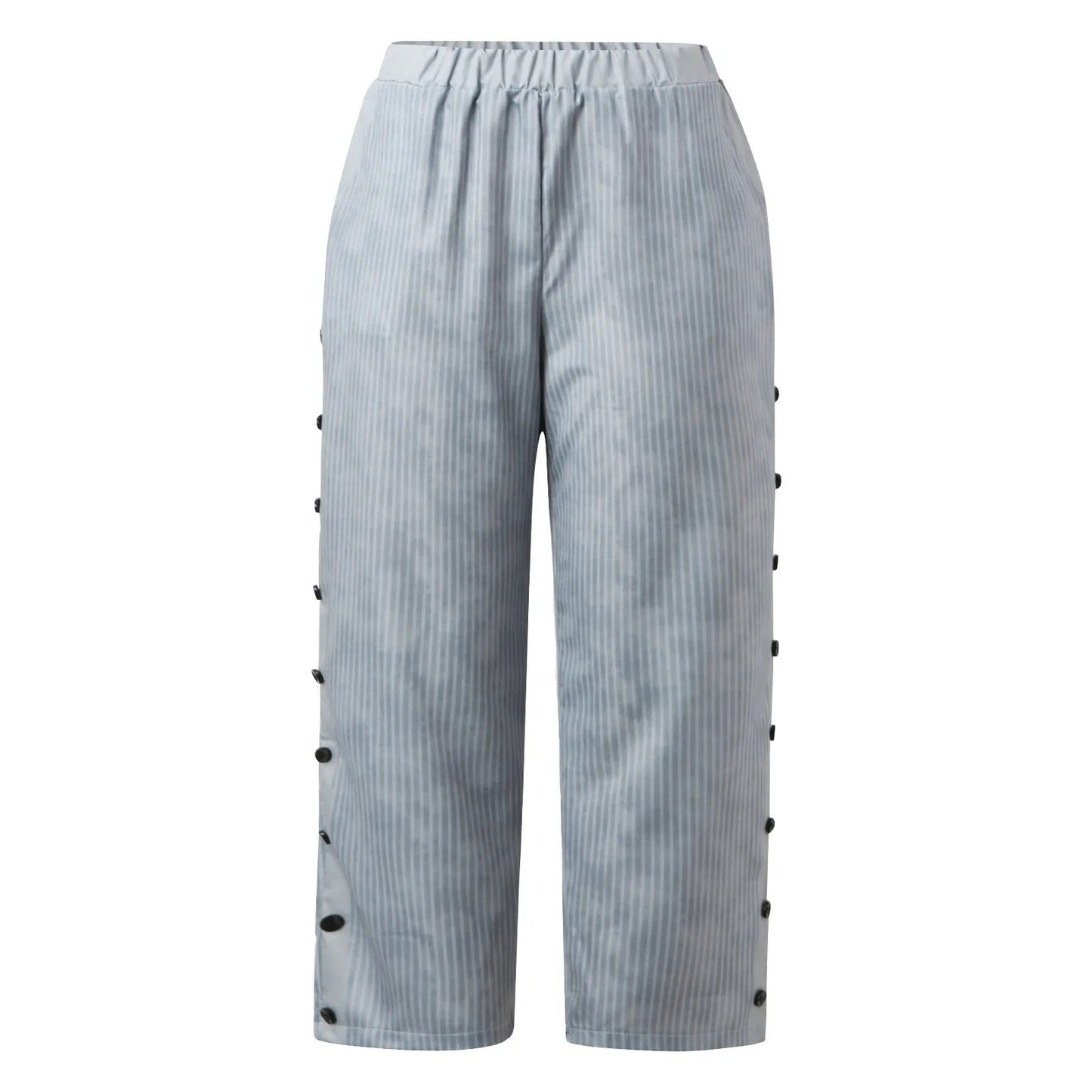 Gestreifte Damen Hose | Zierknöpfen | Hohe Taille | Lockere Schnitt-Luzern Mode