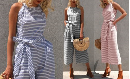 Gestreifter Damen Jumpsuit | Wickelausschnitt | Ärmellos | Knöchellang-Luzern Mode