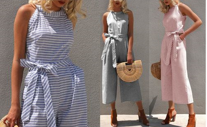 Gestreifter Damen Jumpsuit | Wickelausschnitt | Ärmellos | Knöchellang-Luzern Mode