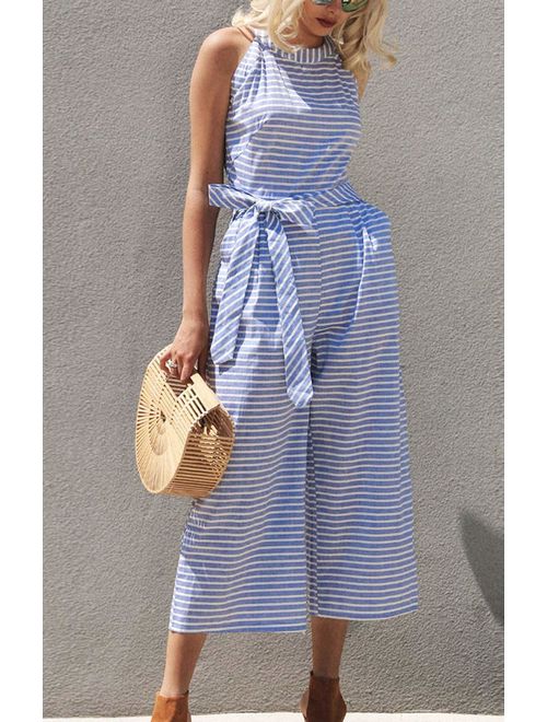 Gestreifter Damen Jumpsuit | Wickelausschnitt | Ärmellos | Knöchellang-Luzern Mode
