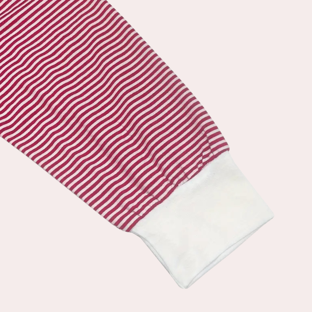 Roter gestreifter Ärmel mit weißem Bündchen, Baumwolle, modisch, bequem, langärmeliges Shirt.