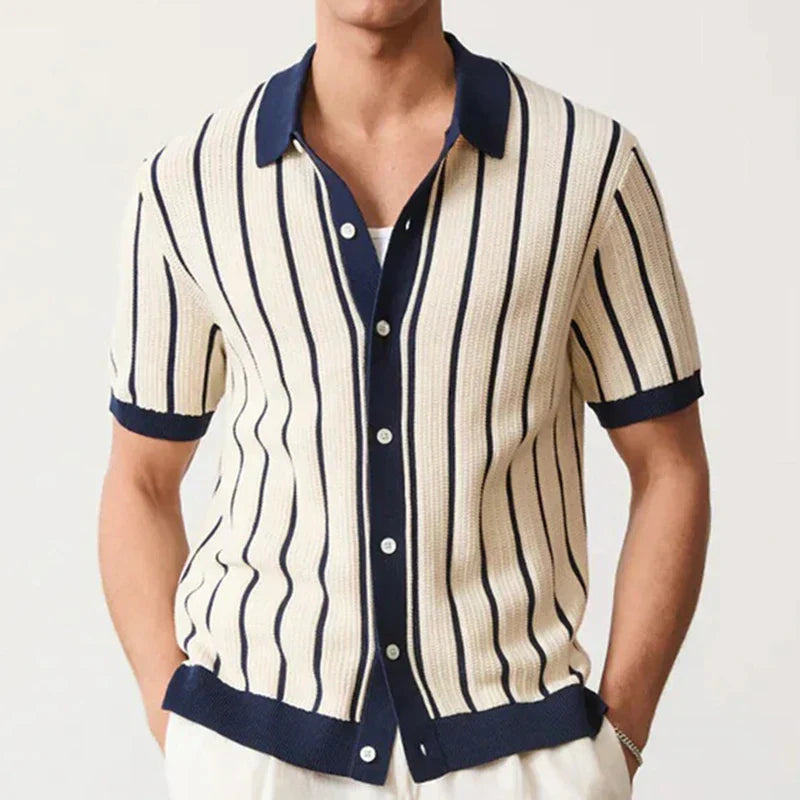 Gestreiftes Herren Strickhemd | Knopfleiste | Regular Fit | Kurzarm-Luzern Mode