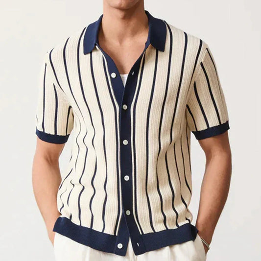 Gestreiftes Herren Strickhemd | Knopfleiste | Regular Fit | Kurzarm-Luzern Mode