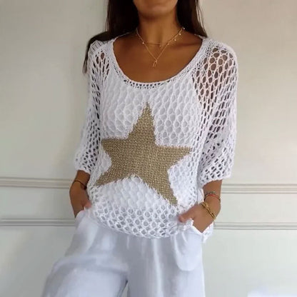 Häkel Netzshirt Damen | Sommer Top | Mesh Look | Trendy Festival Style | Atmungsaktiv-Luzern Mode