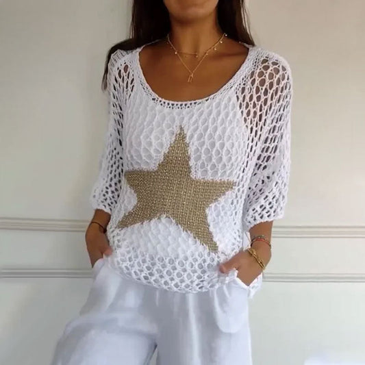 Häkel Netzshirt Damen | Sommer Top | Mesh Look | Trendy Festival Style | Atmungsaktiv-Luzern Mode