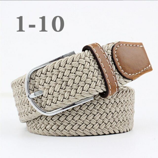 Geflochtener Gürtel beige, Lederdetails, Metallschnalle, Unisex, modisch, langlebig