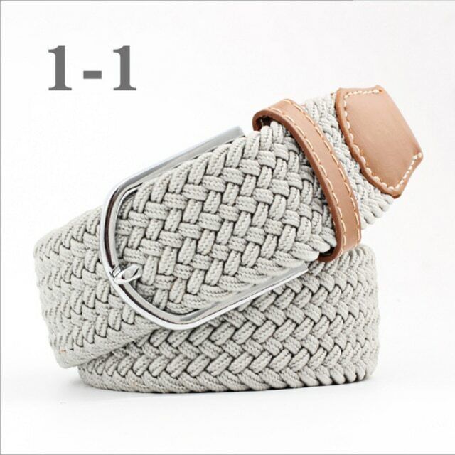 Geflochtener Gürtel beige, elastisch, mit Metallschnalle, Unisex-Modeaccessoire.