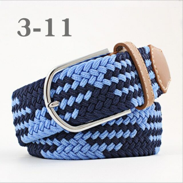 Geflochtener Gürtel blau-schwarz, elastisch, Metallschnalle, Unisex-Modeaccessoire.