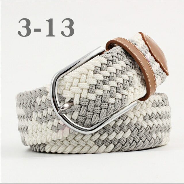Geflochtener Gürtel, grau-weiß, elastisch, mit Metallschnalle, Unisex-Accessoire.