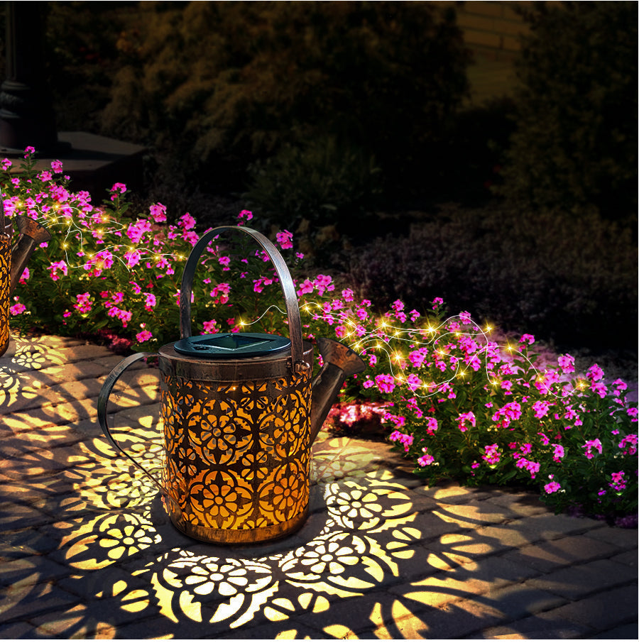 Gießkanne mit LED-Lichtern, dekorativ, Metall, beleuchtet, Garten, Blumen, Nachtbeleuchtung