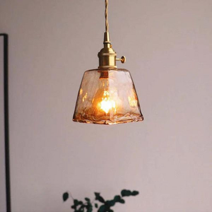 Hängelampe aus Glas, Vintage-Stil, warmes Licht, goldene Fassung, Wohnzimmerbeleuchtung