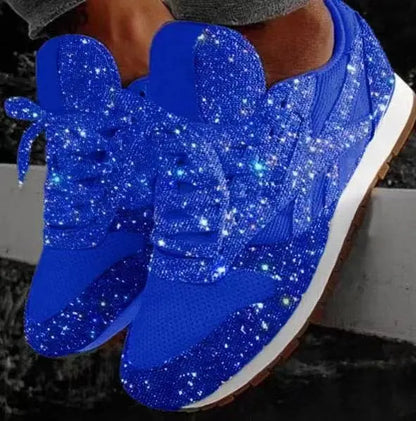 Blaue glitzernde Damen-Sneaker, vulkanisiert, modisch, 2023, mit Plateau, für Laufen.