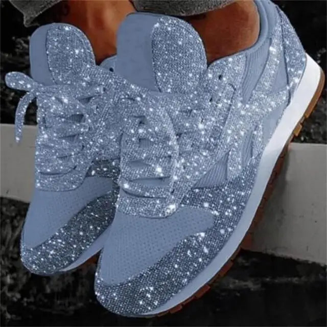 Glitzernde Damen-Sneaker, vulkanisiert, blau, chunky, 2023, modisch, Höhe erhöhend.
