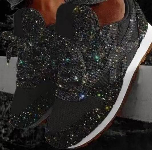 Damen Sneaker Glitzer | Trendy Schuhe Alltag Party | Komfort | Rutschfest-Schwarz-35-Luzern Mode