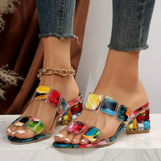 Damen Sandalen | Glitzernd | Mehrfarbig | Offenes Design | Slip-On-Luzern Mode