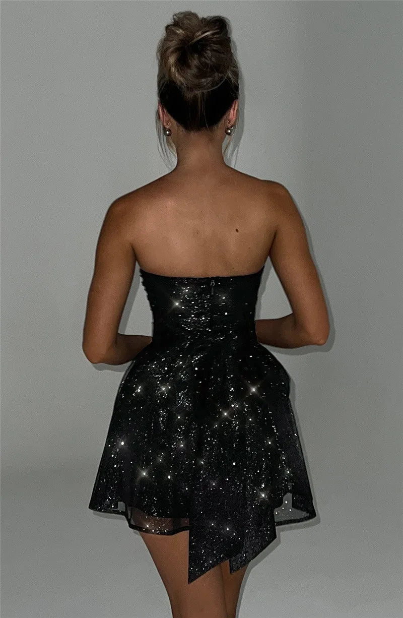 Minikleid | Glitzernd | Ärmellos | Figurbetont | Einfarbig | Elastisch-Luzern Mode