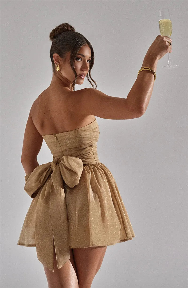 Minikleid | Glitzernd | Ärmellos | Figurbetont | Einfarbig | Elastisch-Khaki-S-Luzern Mode
