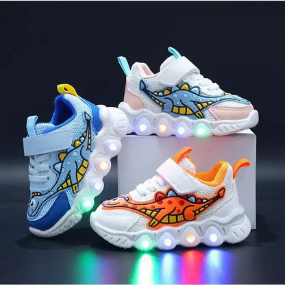Leuchtende Dino-Turnschuhe für Kinder mit Klettverschluss – GlowSteps