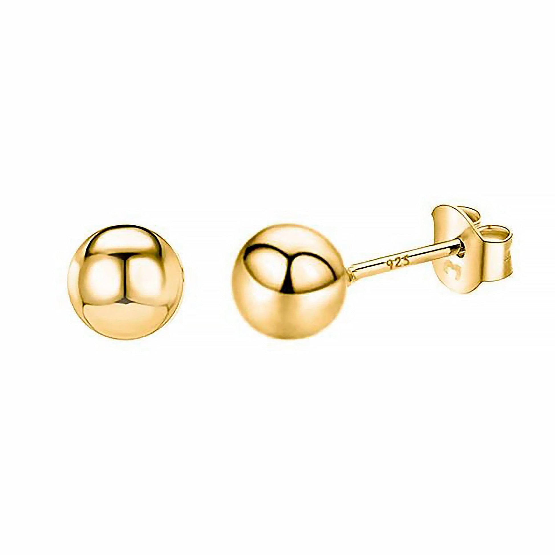 Goldene Kugel-Ohrringe aus 925er Silber, glänzend, eleganter Schmuck für Damen.