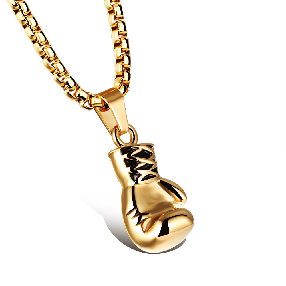 Herren Boxhandschuh Halskette, 18K vergoldet, Edelstahl, modisches Schmuckstück.