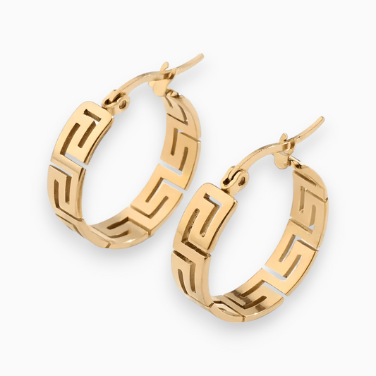 Goldene Creolen Ohrringe, geometrisches Design, modischer Schmuck, Damen Accessoire.