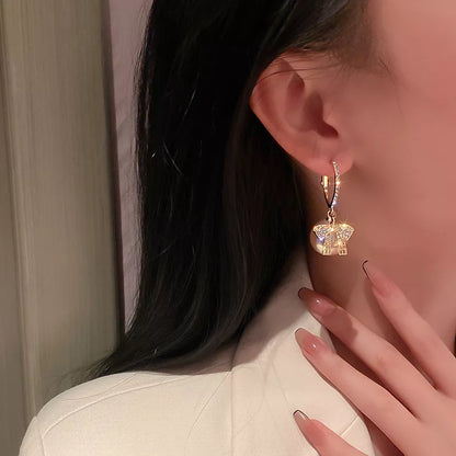 Goldene Elefanten-Ohrringe, funkelnd, elegant, Damen-Schmuck, modisch, Geschenkidee.