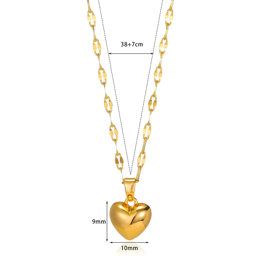 Goldene Herz-Halskette, Edelstahl, 38+7cm Länge, modisches Schmuckstück für Damen.