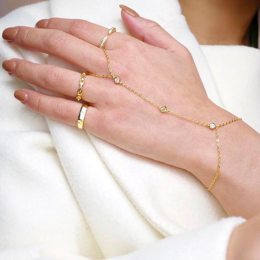 Damen Gold Armband mit Ring, 925er Sterlingsilber, zarte Kette, eleganter Schmuck.